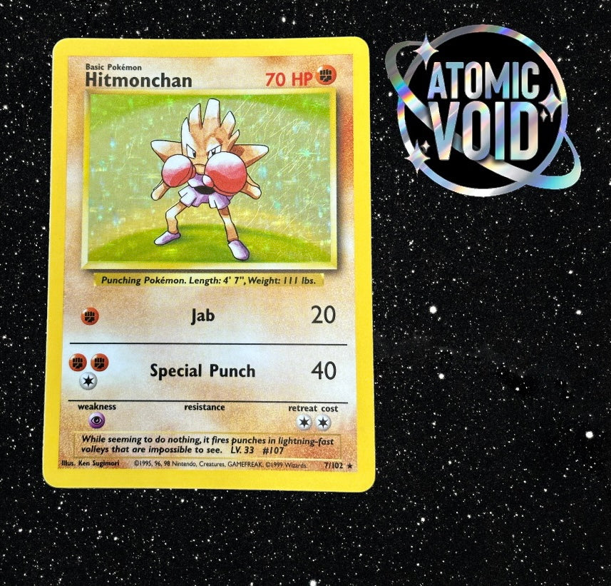 1999 Base Set Unlimited HITMONCHAN HOLO 7/102