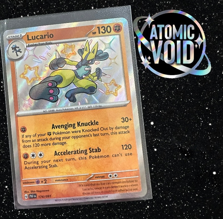 LUCARIO - Shiny Secret Rare - Paldean Fates 174/091 Atomic Void LUCARIO - Shiny Secret Rare - Paldean Fates 174/091 Atomic Void