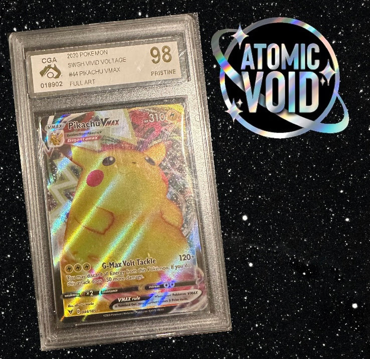 PIKACHU V MAX - Vivid Voltage - Full Art 044 - Graded CGA 98 Atomic Void PIKACHU V MAX - Vivid Voltage - Full Art 044 - Graded CGA 98 Atomic Void