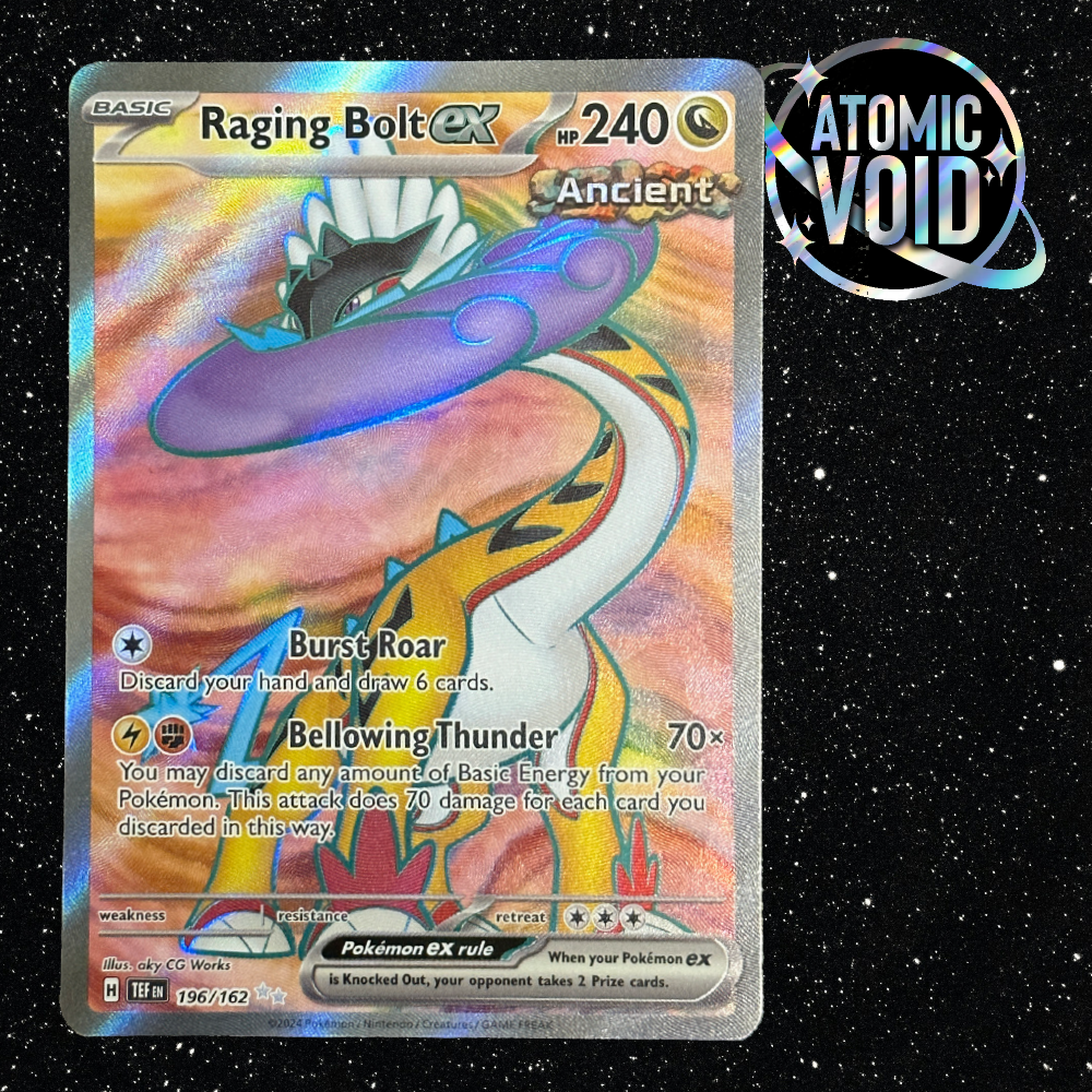 Max Rarity Raging Bolt Raging Bolt Full Art 196/162 Temporal Forces – Atomic Void